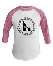 MICHIGAN GIRL LIVING IN IDAHO WORLD Baseball Tee thumbnail