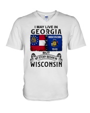LIVE IN GEORGIA BEGAN IN WISCONSIN V-Neck T-Shirt tile