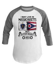LIVE IN MASSACHUSETTS BEGAN IN OHIO Baseball Tee tile