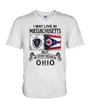 LIVE IN MASSACHUSETTS BEGAN IN OHIO V-Neck T-Shirt tile