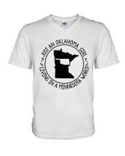 OKLAHOMA GIRL LIVING IN A MINNESOTA WORLD V-Neck T-Shirt thumbnail