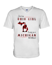 OHIO GIRL LIVING IN MICHIGAN WORLD V-Neck T-Shirt thumbnail