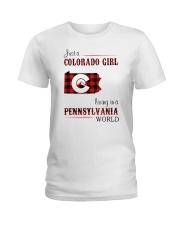 COLORADO GIRL LIVING IN PENNSYLVANIA WORLD Ladies T-Shirt tile