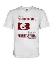 COLORADO GIRL LIVING IN PENNSYLVANIA WORLD V-Neck T-Shirt tile