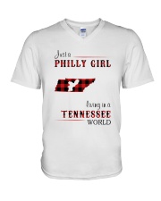 PHILLY GIRL LIVING IN TENNESSEE WORLD V-Neck T-Shirt thumbnail