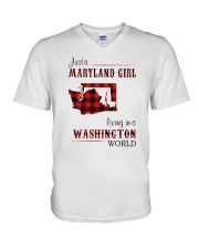 MARYLAND GIRL LIVING IN WASHINGTON WORLD V-Neck T-Shirt thumbnail