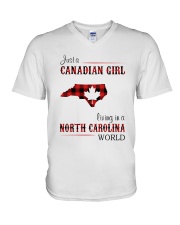 CANADIAN GIRL LIVING IN NORTH CAROLINA WORLD V-Neck T-Shirt tile