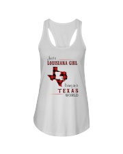 LOUISIANA GIRL LIVING IN TEXAS WORLD Ladies Flowy Tank tile