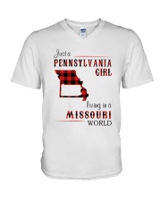 PENNSYLVANIA GIRL LIVING IN MISSOURI WORLD V-Neck T-Shirt tile