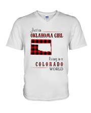 OKLAHOMA GIRL LIVING IN COLORADO WORLD V-Neck T-Shirt thumbnail