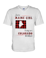 MAINE GIRL LIVING IN COLORADO WORLD V-Neck T-Shirt thumbnail