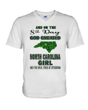 God Created North Carolina Girl V-Neck T-Shirt tile