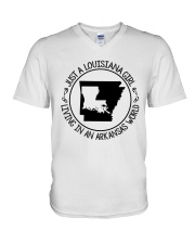 LOUISIANA GIRL LIVING IN AN ARKANSAS WORLD V-Neck T-Shirt thumbnail