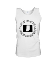 INDIANA GIRL LIVING IN COLORADO WORLD Unisex Tank thumbnail
