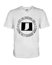 INDIANA GIRL LIVING IN COLORADO WORLD V-Neck T-Shirt thumbnail