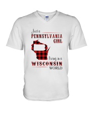 PENNSYLVANIA GIRL LIVING IN WISCONSIN WORLD V-Neck T-Shirt thumbnail
