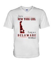 NEW YORK GIRL LIVING IN DELAWARE WORLD V-Neck T-Shirt thumbnail