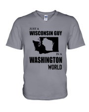 JUST A WISCONSIN GUY IN A WASHINGTON WORLD V-Neck T-Shirt thumbnail