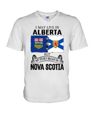 LIVE IN ALBERTA BEGAN IN NOVA SCOTIA ROOT V-Neck T-Shirt thumbnail