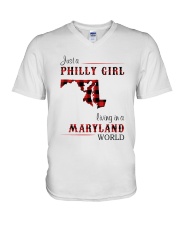 PHILLY GIRL LIVING IN MARYLAND WORLD V-Neck T-Shirt thumbnail