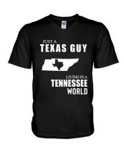 JUST A TEXAS GUY LIVING IN TENNESSEE WORLD V-Neck T-Shirt tile