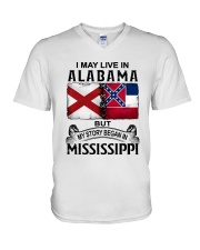 LIVE IN ALABAMA BEGAN IN MISSISSIPPI V-Neck T-Shirt tile