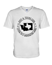 TEXAS GIRL LIVING IN WASHINGTON WORLD V-Neck T-Shirt thumbnail