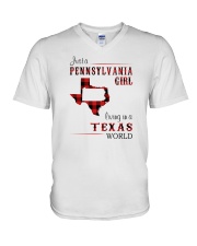 PENNSYLVANIA GIRL LIVING IN TEXAS WORLD V-Neck T-Shirt thumbnail