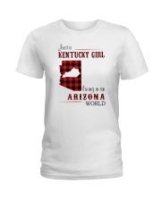 KENTUCKY GIRL LIVING IN ARIZONA WORLD Ladies T-Shirt tile