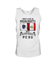 LIVE IN MASSACHUSETTS BEGAN IN PERU Unisex Tank tile