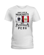 LIVE IN MASSACHUSETTS BEGAN IN PERU Ladies T-Shirt tile