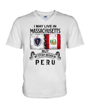 LIVE IN MASSACHUSETTS BEGAN IN PERU V-Neck T-Shirt tile