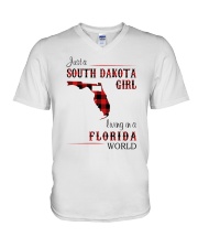 SOUTH DAKOTA GIRL LIVING IN FLORIDA WORLD V-Neck T-Shirt thumbnail