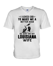 I ASKED GOD HE SENT ME MY LOUISIANA WIFE V-Neck T-Shirt thumbnail