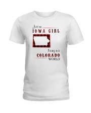 IOWA GIRL LIVING IN COLORADO WORLD Ladies T-Shirt thumbnail