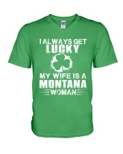 I Alaways Get Lucky Montana Woman V-Neck T-Shirt tile