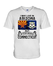 LIVE IN ARIZONA BEGAN IN CONNECTICUT V-Neck T-Shirt tile