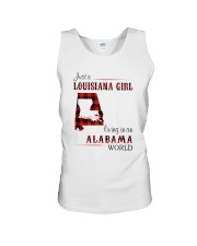 LOUISIANA GIRL LIVING IN ALABAMA WORLD Unisex Tank tile