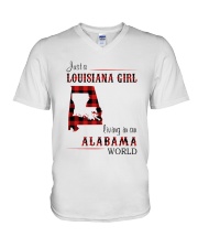LOUISIANA GIRL LIVING IN ALABAMA WORLD V-Neck T-Shirt tile