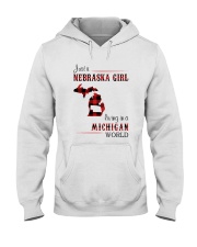 NEBRASKA GIRL LIVING IN MICHIGAN WORLD Hooded Sweatshirt thumbnail