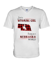 WYOMING GIRL LIVING IN NEBRASKA WORLD V-Neck T-Shirt thumbnail