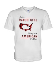 CZECH GIRL LIVING IN AMERICAN WORLD V-Neck T-Shirt tile