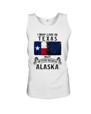 LIVE IN TEXAS BEGAN IN ALASKA Unisex Tank tile