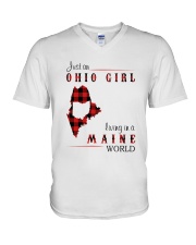 OHIO GIRL LIVING IN MAINE WORLD V-Neck T-Shirt thumbnail