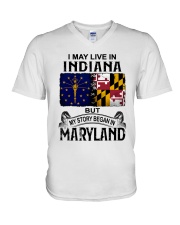 LIVE IN INDIANA BEGAN IN MARYLAND V-Neck T-Shirt tile