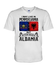 LIVE IN PENNSYLVANIA BEGAN IN ALBANIA V-Neck T-Shirt tile