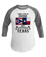 LIVE IN OHIO BEGAN IN TEXAS Baseball Tee tile