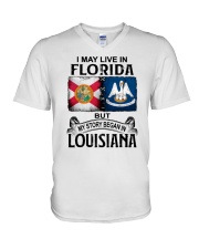 LIVE IN FLORIDA BEGAN IN LOUISIANA V-Neck T-Shirt tile