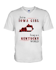 IOWA GIRL LIVING IN KENTUCKY WORLD V-Neck T-Shirt thumbnail