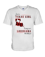 TEXAS GIRL LIVING IN LOUISIANA WORLD V-Neck T-Shirt tile